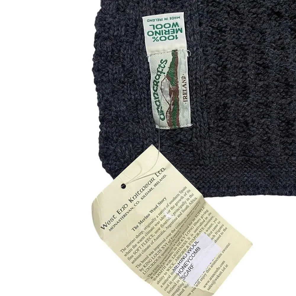 Aran Crafts Irish Wool Honeycomb Knit Scarf 10”x60”